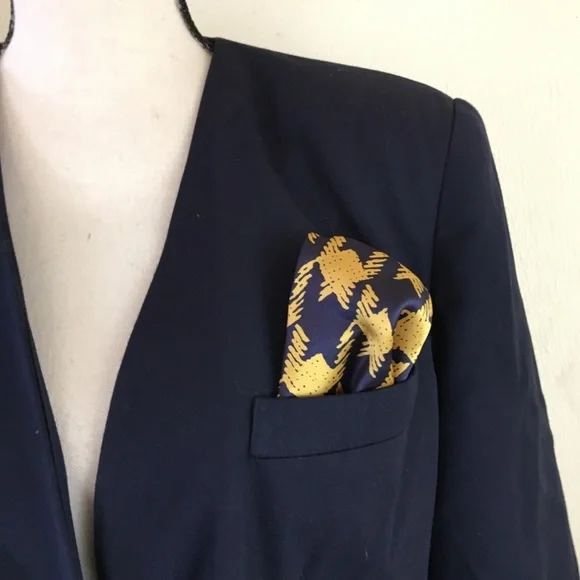 Vintage 90s Kasper Navy Blue Skirt Suit Pleated Double Breasted Collarless 14 - Picture 8 of 8